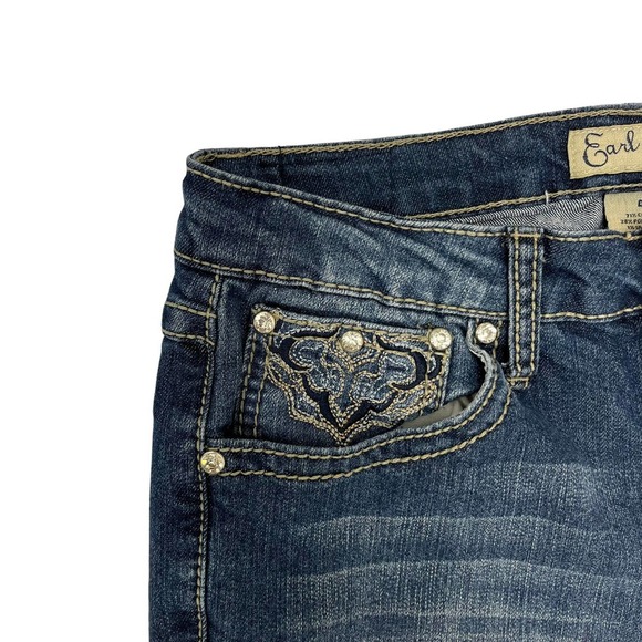 Earl Jeans Medium Wash Embroidered Rhinestone Ankle Jeans 4 - Picture 2 of 6